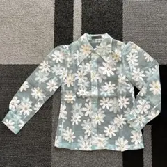 シアーシャツ　スケルトン　シースルー　水色　花柄　フラワー　レトロ