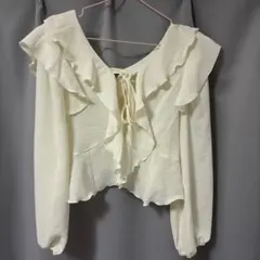 アイボリー フリル 長袖 トップス
