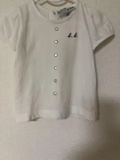 アニエス・ベーボタン風プリント付きホワイト Tシャツ 2ans