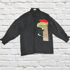 【SALE中！】アートデザインシャツ ブラック M長袖 メンズ 個性派　古着