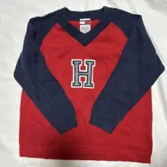 TOMMY HILFIGER Vネックセーター レッド/ネイビー　90〜100