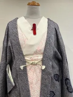 羽織　絞り　ネイビー　正絹　リメイクにと　貴重　中古美品
