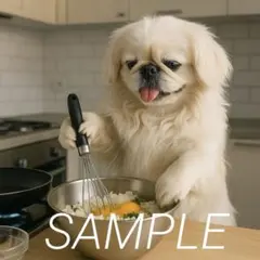 【A4/ai011】AIイラスト ポスター 犬 調理シーンペキニーズ かわいい