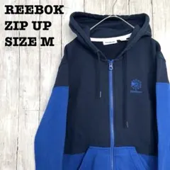 古着REEBOKリーボック　ワンポイント刺繍ロゴ切替カラースエットパーカー　M