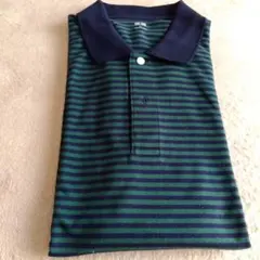 UNIQLO　XL ダークグリーン ネイビー ストライプ ポロシャツ