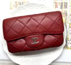 ✨美品✨シャネル ココマーク マトラッセ 小銭入　財布 レッド　ラムスキン