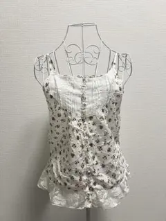 フェフェ　キャミソール レース付き　花柄コットン　Mサイズ ホワイト