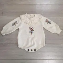 新品 ベビー 花柄ニットロンパース 80サイズ