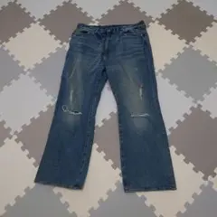 メンズ ダメージ加工 デニムパンツ ブルー XL