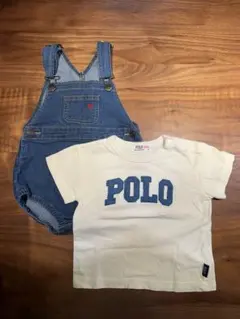 POLO Baby Tシャツ ホワイト、デニムロンパースセットのサムネイル