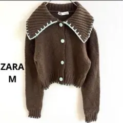 ZARA クロップド　ニットカーディガン　チョコミント ブルー　ブラウン　M