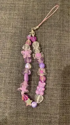 紫系ビーズの携帯ストラップ/POP