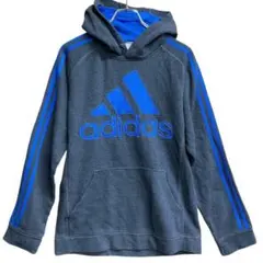 訳アリ　アディダス　メンズパーカー　M　灰×青　フーディ　ポケット【2053】