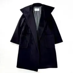 カシミヤ混/美品✨マックスマーラ　マレーラ　チェスターコート　ロング　黒　M Max Mara - 極美品 マックスマーラ Max Mara コート 白タグ