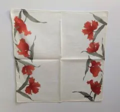 濃いオレンジの花柄ハンカチ（renoma）　ビンテージ