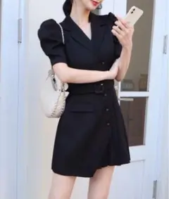 ROYAL PARTY パフスリーブジャケットプリーツミニワンピース