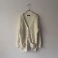 Vネック ニットカーディガン 白 モヘア風 ホワイト 平成ギャル