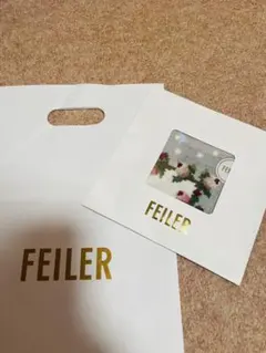 新品未使用FEILER 花柄タオルハンカチ グレー ピンク