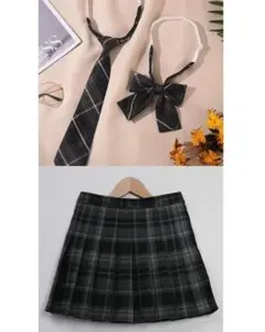 チェック柄リボン・ネクタイ・スカートセット