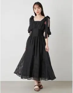 【新品タグ付】SNIDEL リボンショルダーウエストリブワンピース 正規品