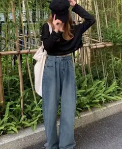 Y2K.X.バギーワイドパンツ人気SNS「新品タグ付き」ウエスト調整可能