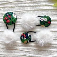 お買い得♡お揃い　リバティとホワイトファー　シンプルくるみボタン　3個セット