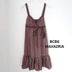 BCBG MAXAZRIA ノースリーブワンピース ドットブラウン肩紐調整XS
