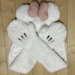 ディズニー ホワイトミニー ピンクリボン ファンキャップ マフラー 手袋