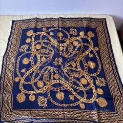 Christian Dior シルクスカーフネイビーチェーンアクセサリー柄極美品