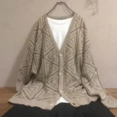 【Revo.】総柄ジャガード編み ルーズカーディガン ジオメトリックパターンのサムネイル