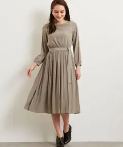 美品 グリーンレーベルリラクシング 長袖 ウエストギャザー ワンピース