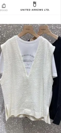 BEAUTY&YOUTH アイボリー Vネック ベスト