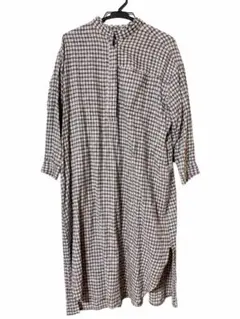 チェック柄 ロングシャツワンピース 長袖