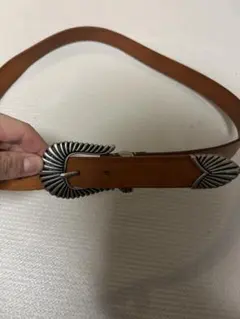 レザー ブラウン ベルト 羽根バックル