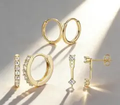 3個 ピアス 金属アレルギー対応 18ｋ金メッキ ゴールド サージカルステンレスのサムネイル