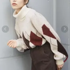 Heather アーガイルタートルネックニット