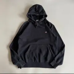 Champion ブラック フード付きパーカー X-LARGE フェード