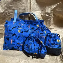 ハンドメイド　入園、入学5点セット　青色系