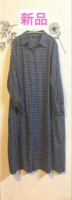 新品❤️:C UNIQLO 柔らかシャツワンピース　L チェック