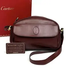 【美品】カルティエ マストライン ショルダーバッグ ゴールド金具 レザー 赤茶系