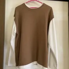 ikka レイヤードカットソー L ブラウン・ホワイト