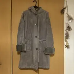 ムートンコート グレー フード付き