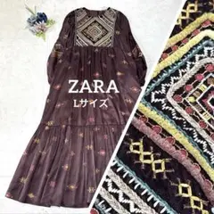 極美品⭐︎ZARA ザラ　刺繍　プリントマキシワンピース　エスニック　Lサイズ