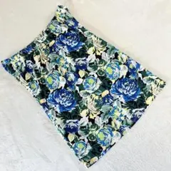 アズールバイマウジー 花柄タイトスカート 総柄 ブルー系 春夏 カジュアル M