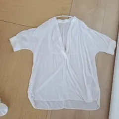 ホワイト 五分袖シャツチュニック　丈眺め