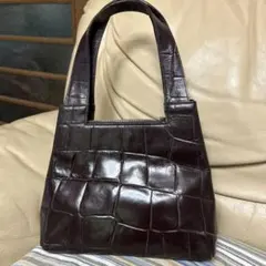 ダークブラウン クロコダイル風 ハンドバッグ