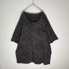 総柄 アラベスク ペイズリー オーバーサイズ 半袖Tシャツ ダークグレー 6L