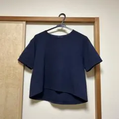 ネイビー リブ 半袖 カットソー
