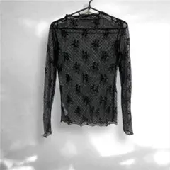 総レース シアー トップス リボン柄 ブラック Fサイズ