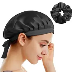 ナイトキャップ 紐付き サイズ調整可能 美髪 ツヤ髪ロングヘア対応 摩擦防止